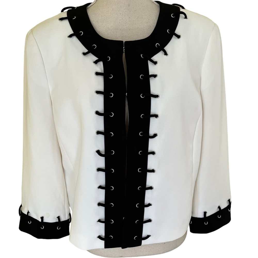 Doncaster Cream with Black Edging with Lace Up Detail Cropped Jacket 14